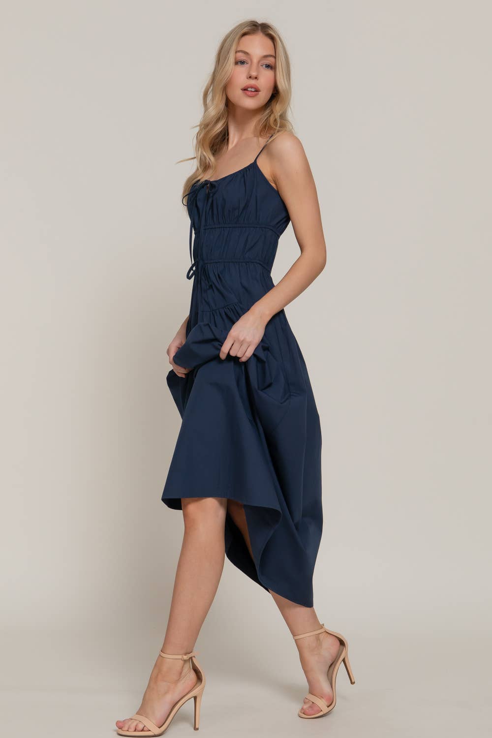 Front Tie Detail Tiered Long Dress