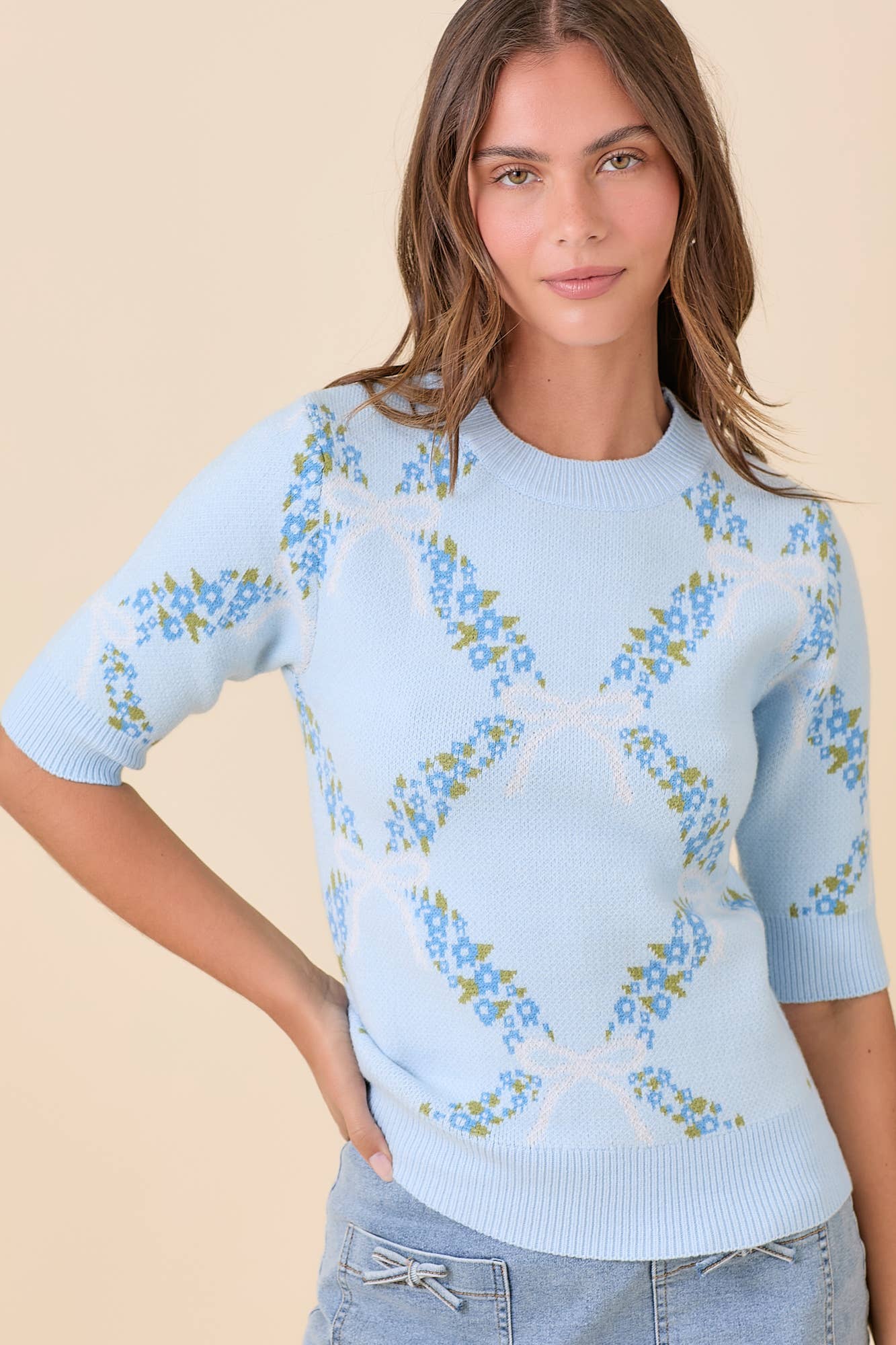 Blue Garden Floral Knit Top – Ready to Ship