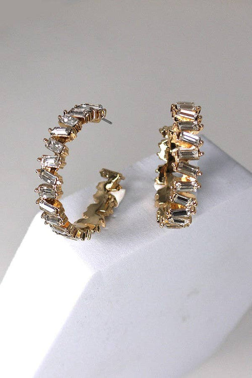 BAGUETTE RHINESTONE HOOP EARRINGS | 31E23622