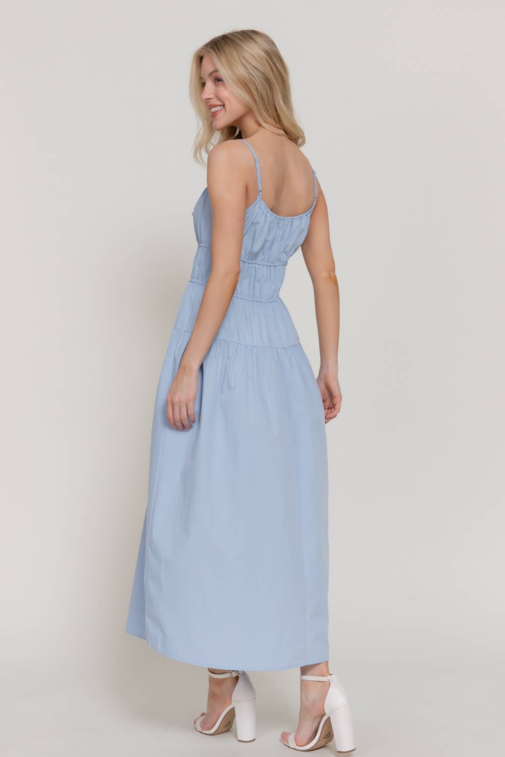 Front Tie Detail Tiered Long Dress