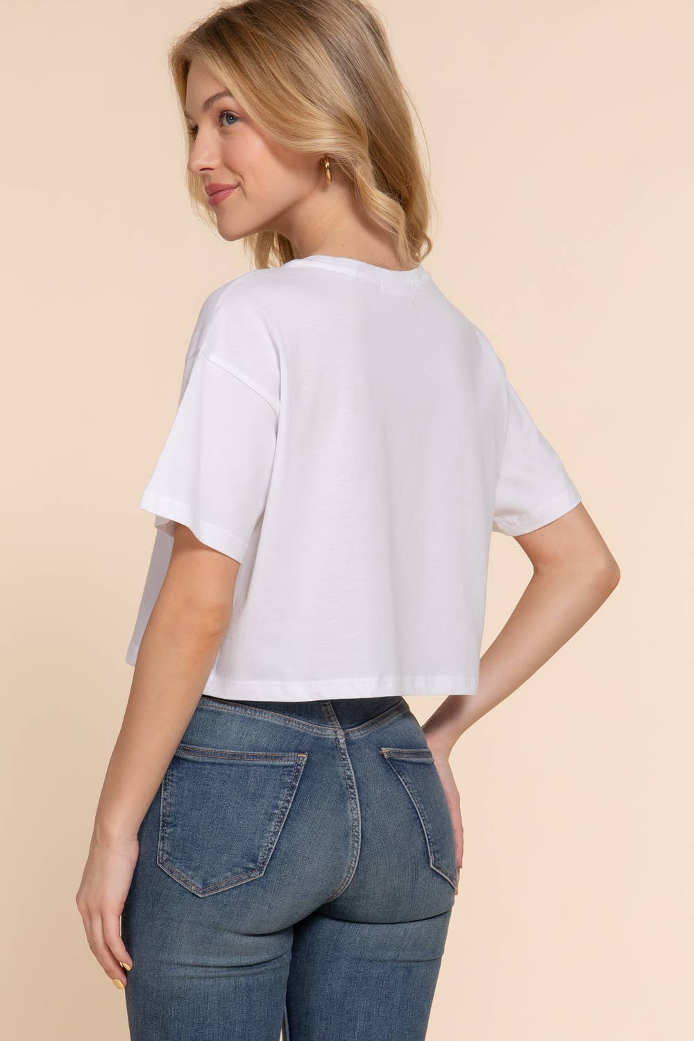 Short Sleeve Crew Neck Oversize Crop Cotton Knit Tee