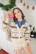 Bow & Floral Graphic Knit Sweater Cardigan