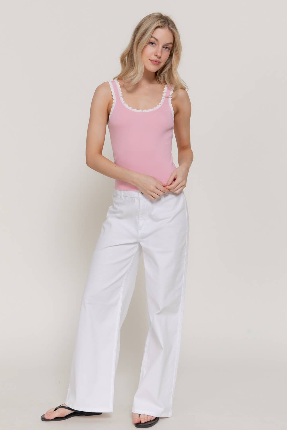 Sleeveless Square Neck with Scallop Pearl Sweater Knit Top