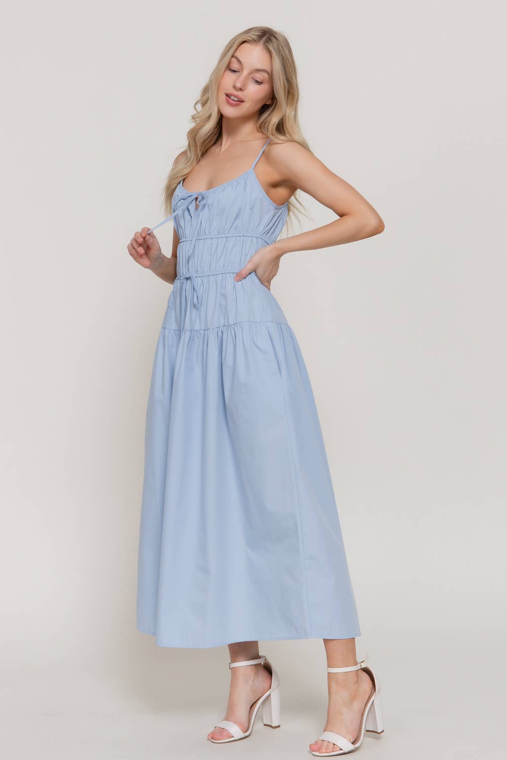 Front Tie Detail Tiered Long Dress
