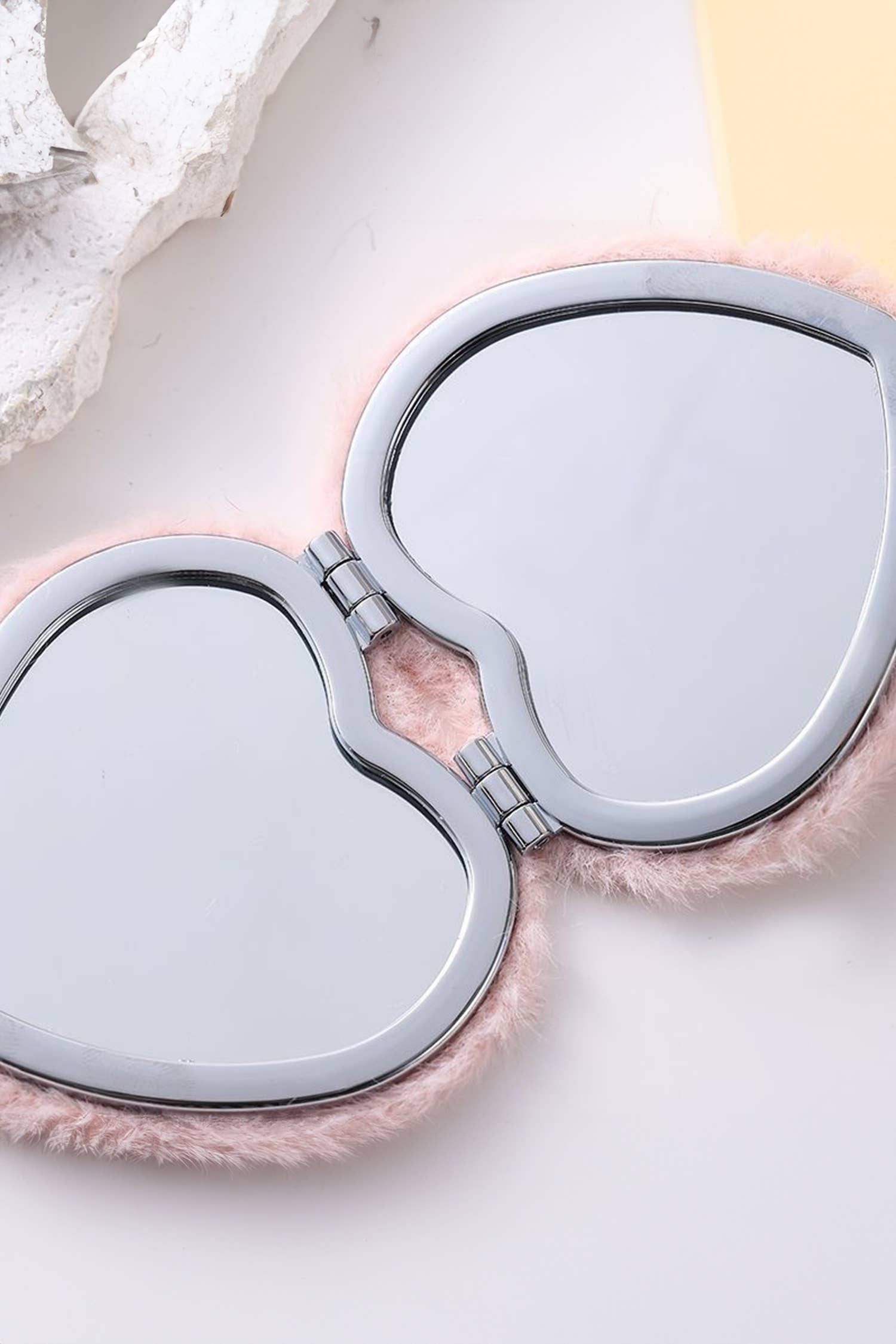 Heart Shape Double Sides Fluffy Cute Mini Cosmetic Mirror
