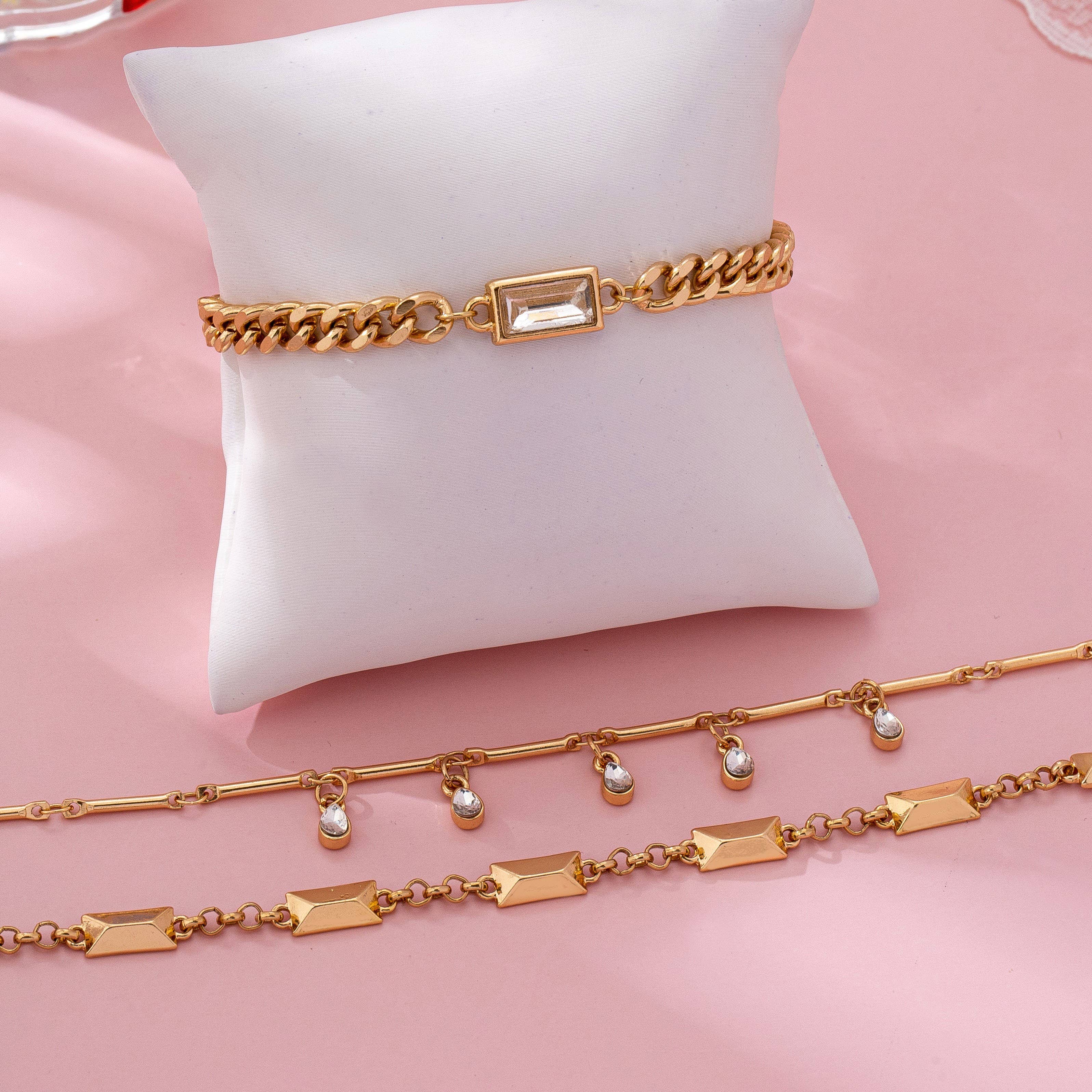 Gold Multi-Chain Crystal Drop Layered Bracelet | 80B1626