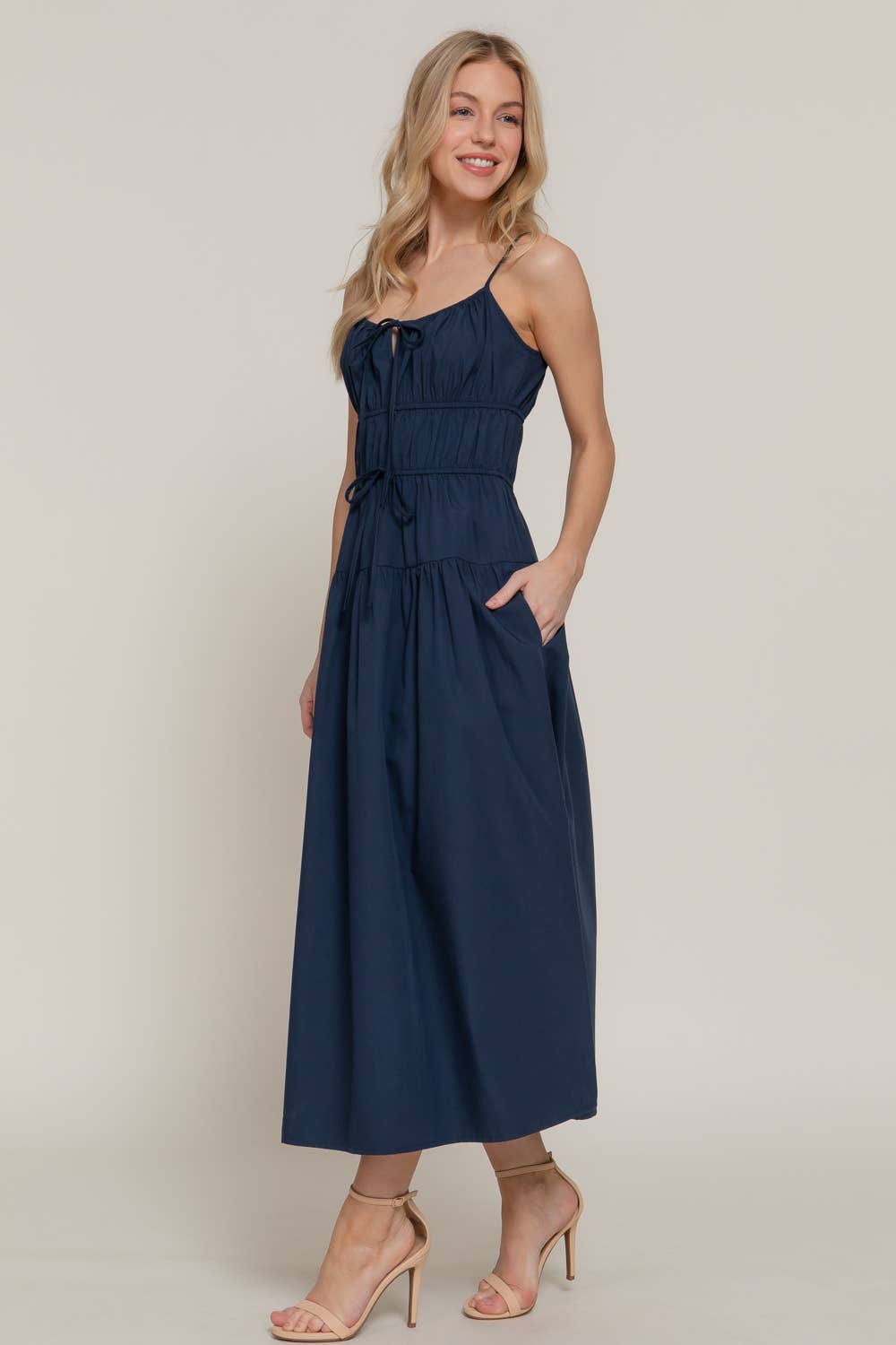 Front Tie Detail Tiered Long Dress