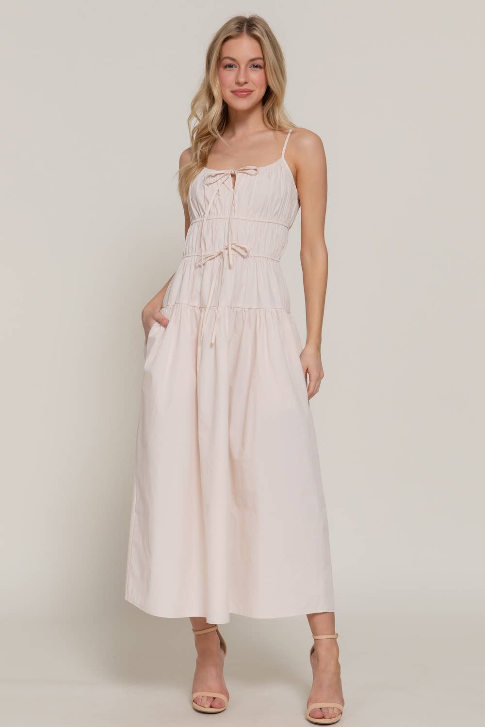 Front Tie Detail Tiered Long Dress